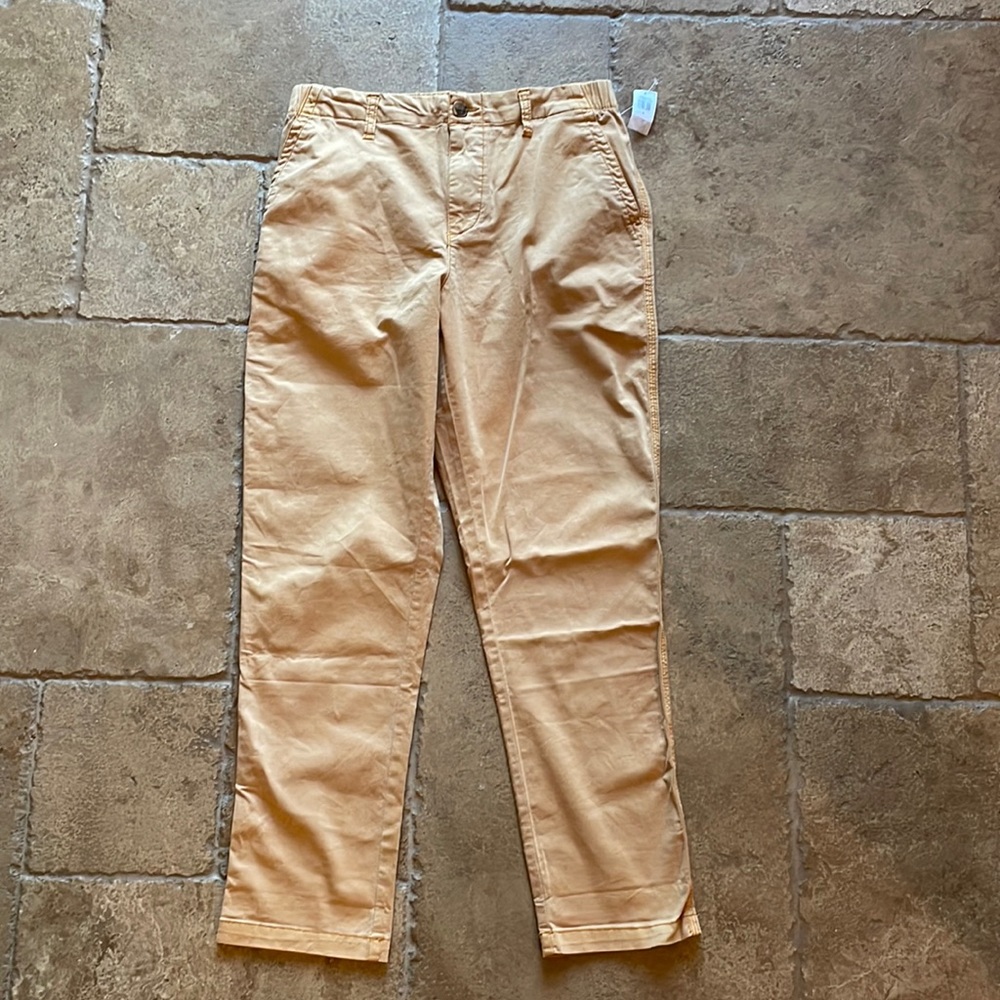 High waisted sunflower gold chinos, stretch, elastic waist in back.